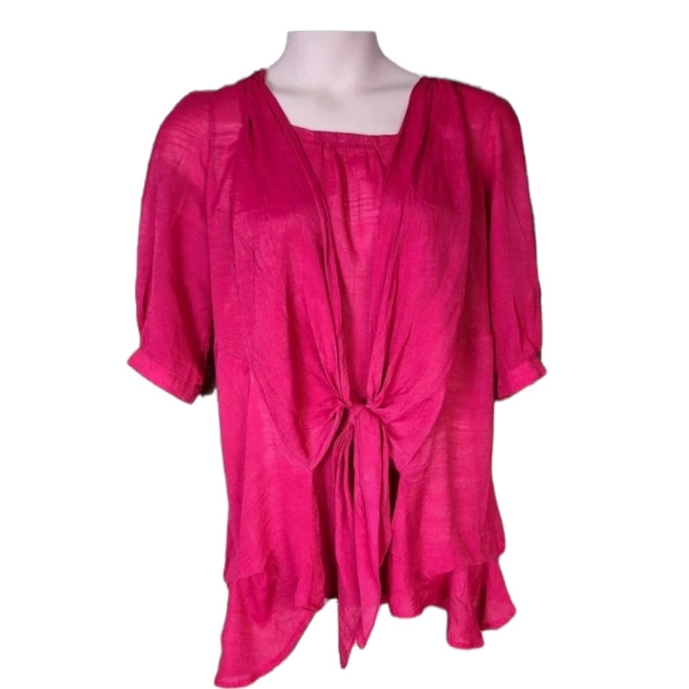 🐦 - Papillon sz L Hot Pink Asymmetrical Front Tie Blouse